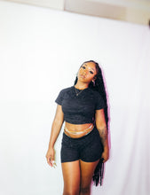 Load image into Gallery viewer, Black Ribbed Two Piece Short Set
